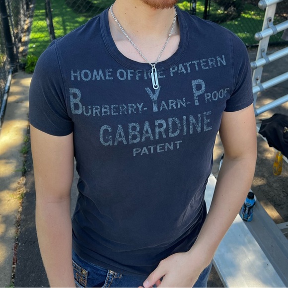 BURBERRY YARN PROOF HOME OFFICE PATTERN GABARDINE PATENT MEN NAVY BLUE T SHIRT S - Picture 4 of 16